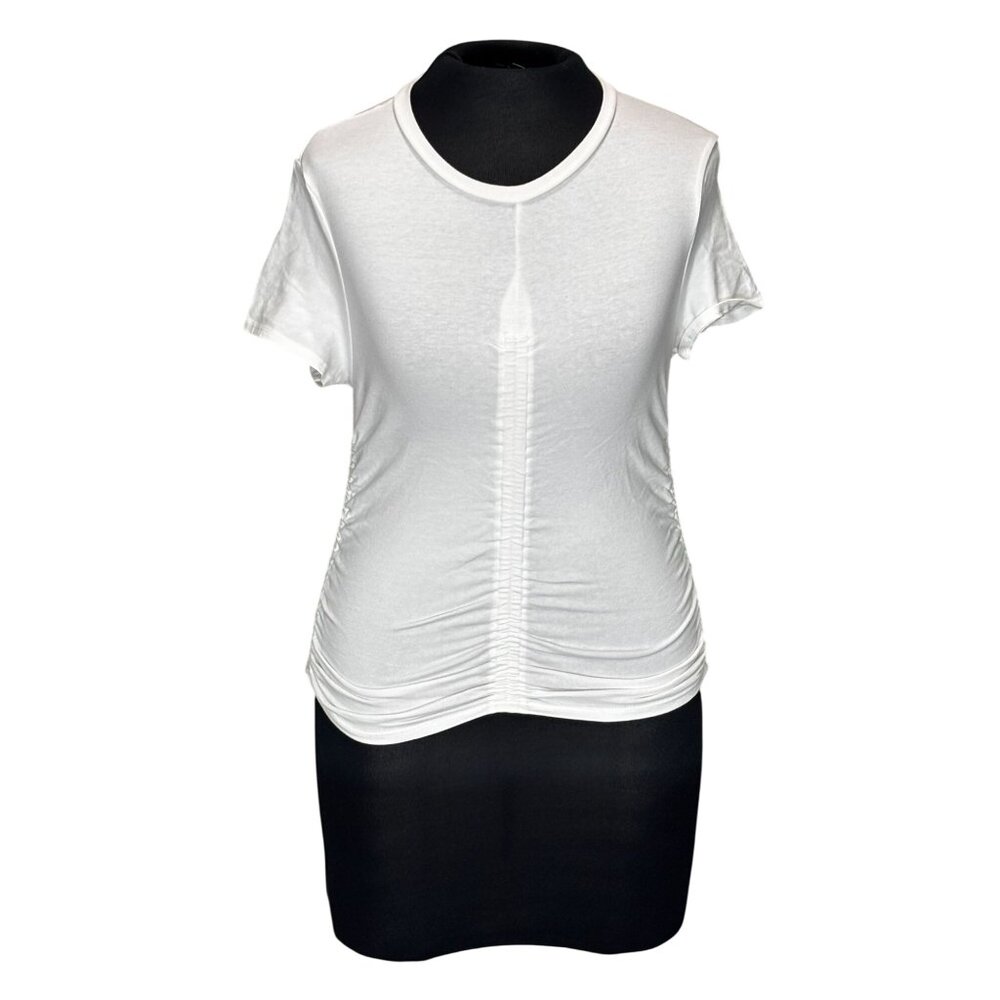 Ruched White T-Shirt H&M Divided Medium Cotton Blend Short Sleeves